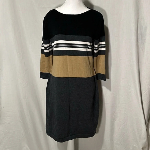 Calvin Klein Dresses & Skirts - black tan white gray striped colorblock Calvin Klein sweater dress size large